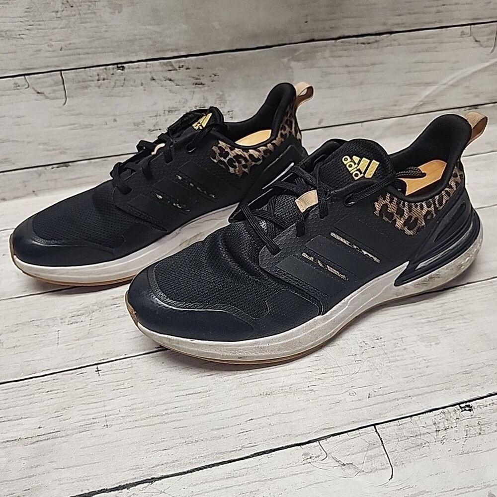 adidas RapidaSport Leopard Print Running Shoe Black Gold Metallic Women’s Size 6